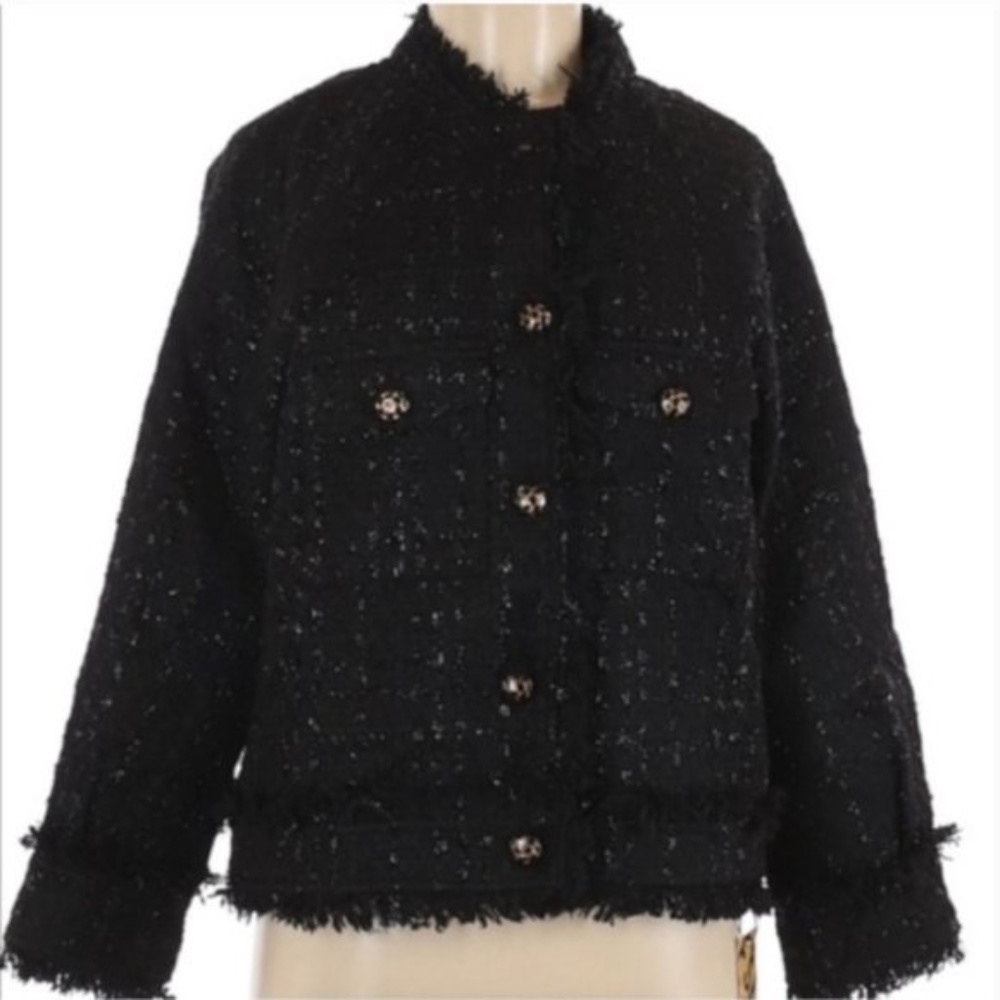 Black Tweed Frayed Edge Jacket Sz M